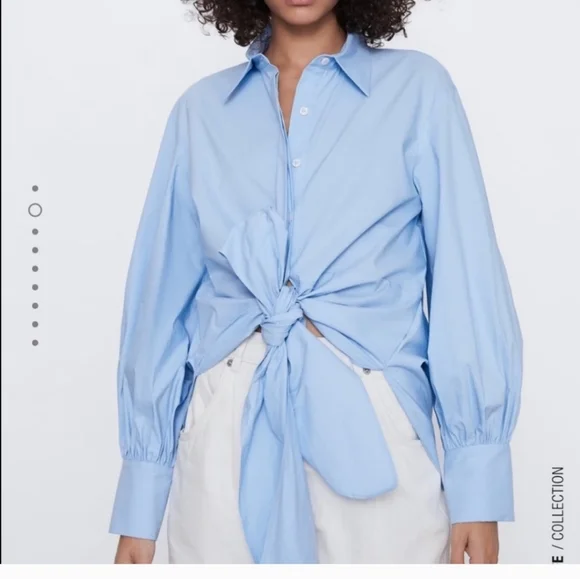 Zara Button Down Poplin Shirt Tie Front S - Picture 5 of 15